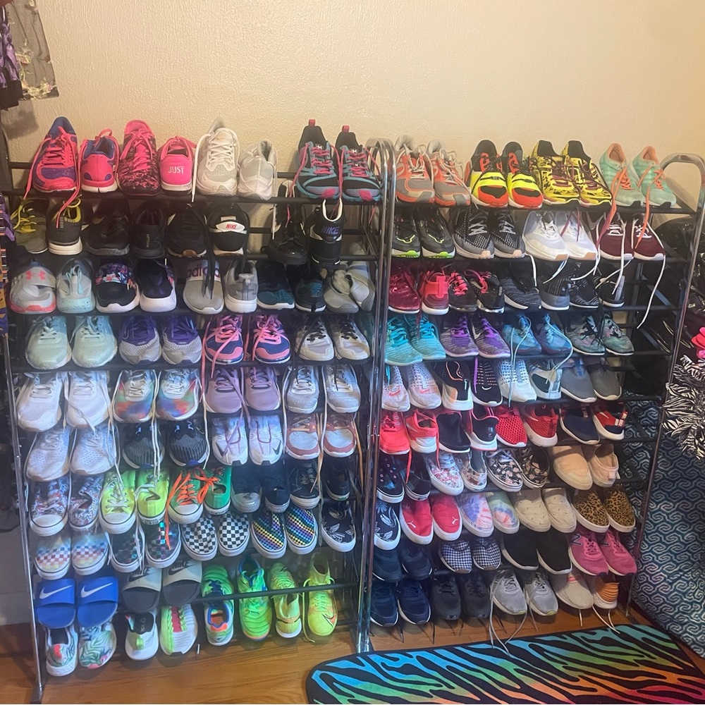 Many Women’s US athletic shoes mostly size 6.5 with a few Youth sizes 5-5.5
